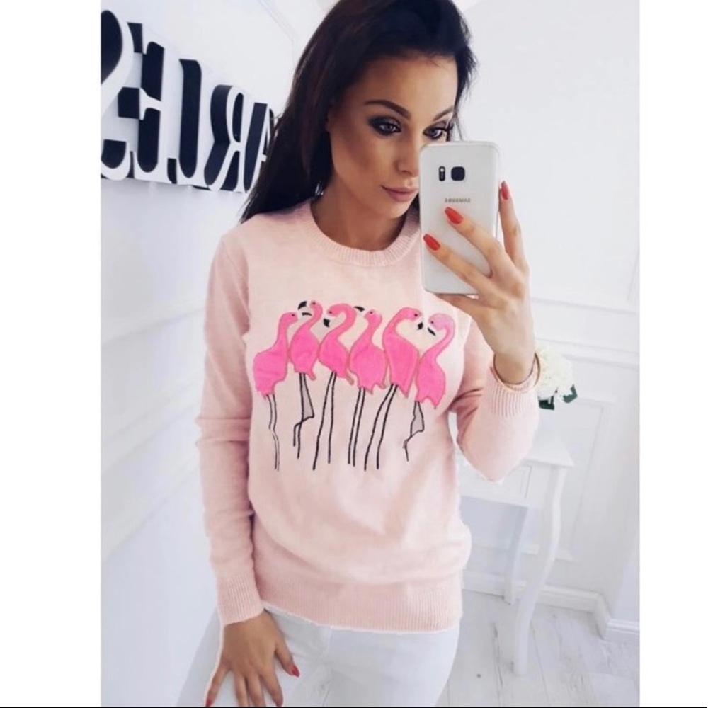 New Cotton pink flamingo long sleeve t shirt